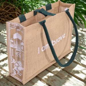 Sac Cabas en jute "I AM BRAVE"